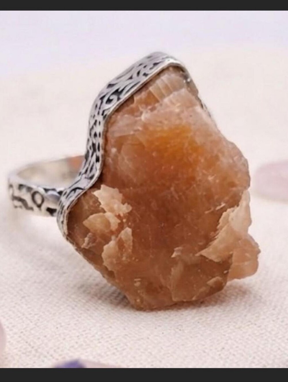 NEW🌞Stunning Raw Sunstone Sterling Silver Floral Crystal Ring Size 7 Flashy!